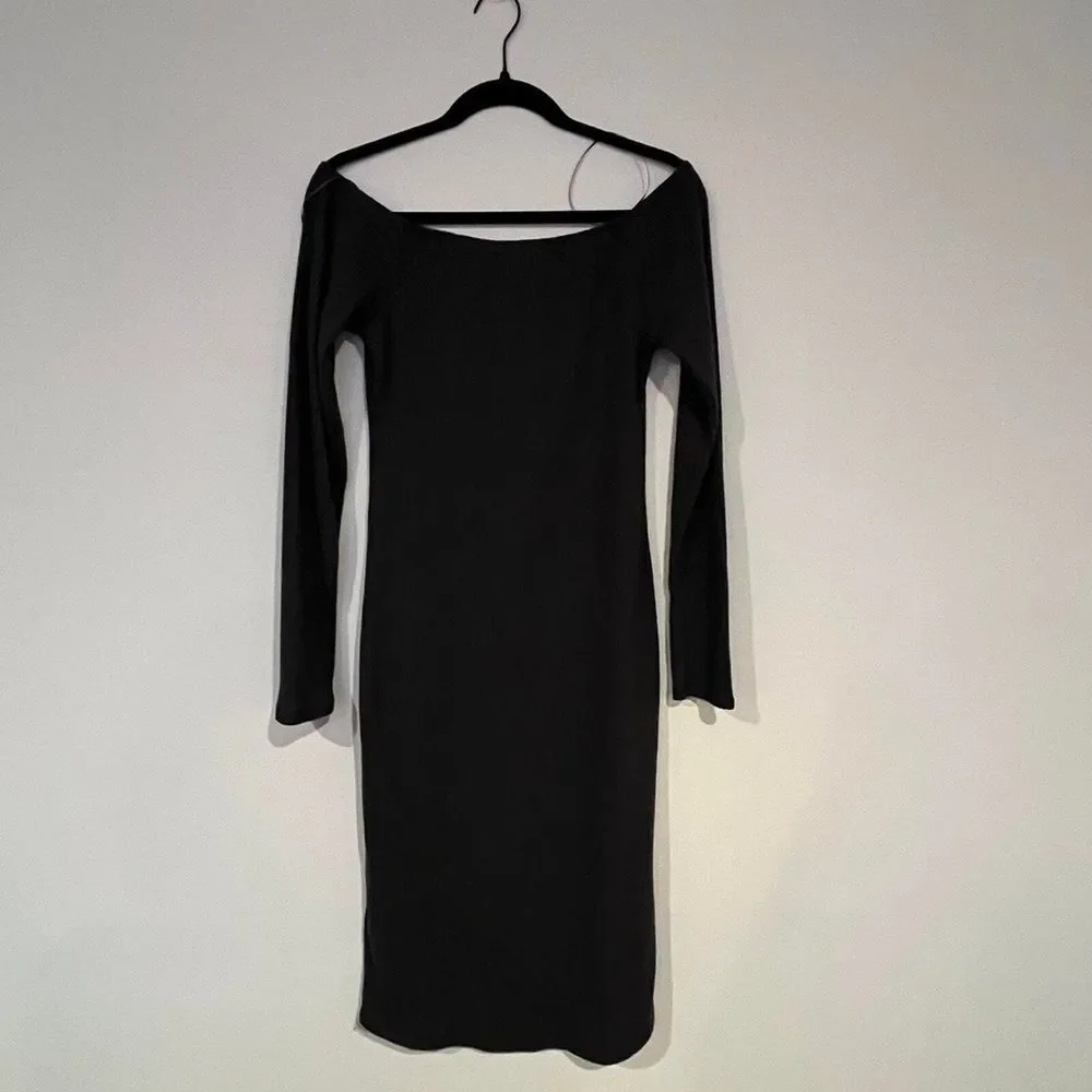 Silence +‎ Noise Off the Shoulder Black Knit Midi Dress Large NWT